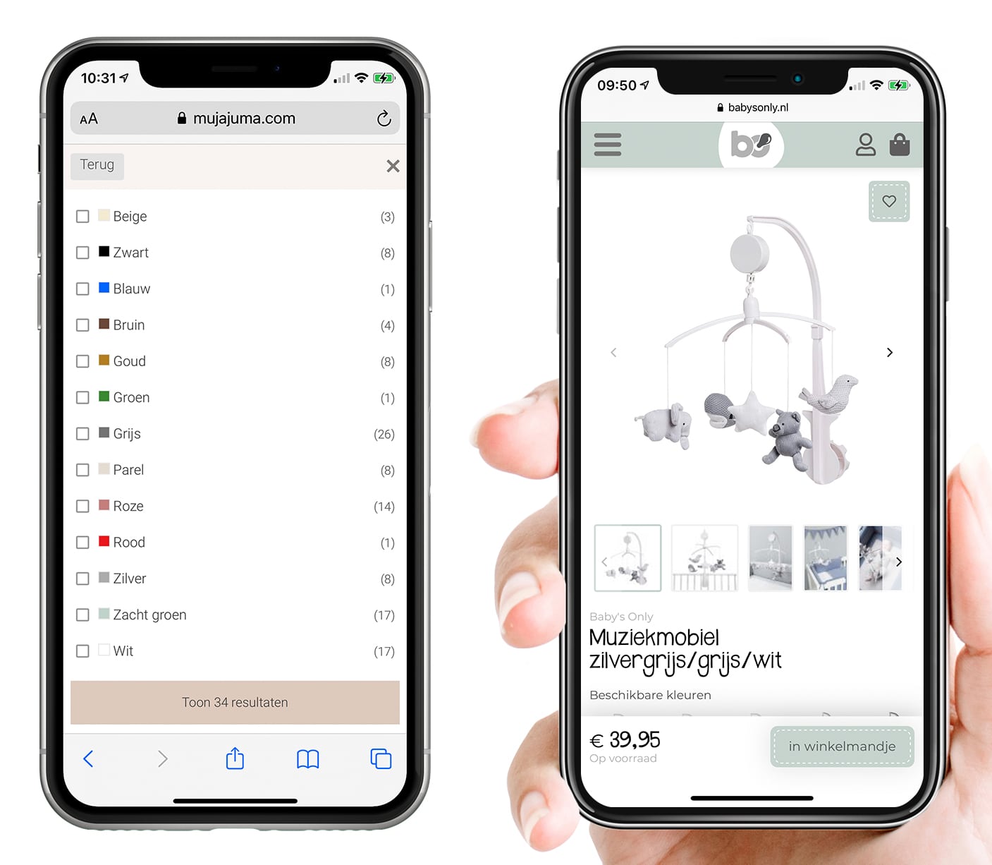 Baby's Only fixed menu, shopping bar en filters
