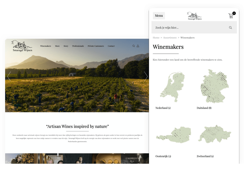 Overzicht webshop responsive Smaragd Wijnen